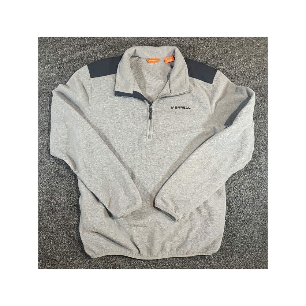 Merrell Mens Quarter Zip Fleece Pullover Gray Navy Blue Hiking Sweater Medium‎
